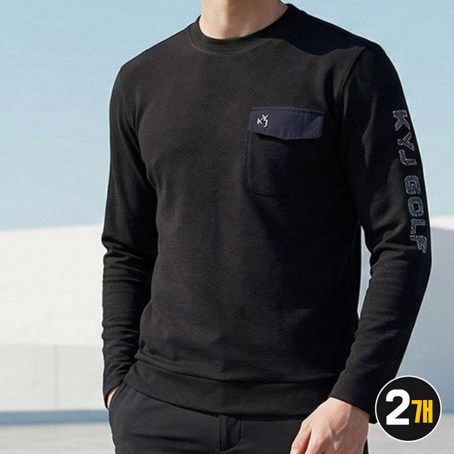1+1 김영주골프 남성 티셔츠 긴팔 라운드 와플 신축성 베이직 티셔츠 1108