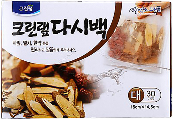 크린랩 다시백 대 30매입 16cm x 14.5cm 육수백 다시백, 대(L), 1개, 30개입