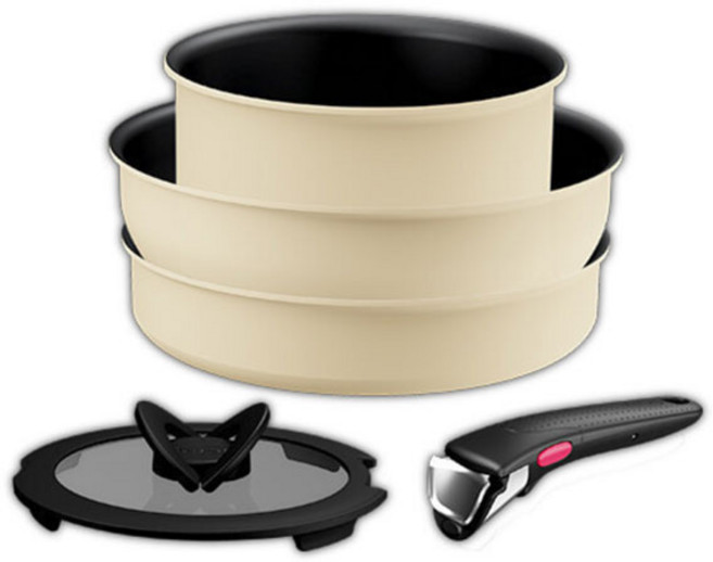 테팔 인덕션 매직핸즈 크렘 드 버터 냄비프라이팬세트, 1세트, 냄비 18cm + 프라이팬 24cm + 볶음팬 26cm + 유리뚜껑 18cm + 손잡이