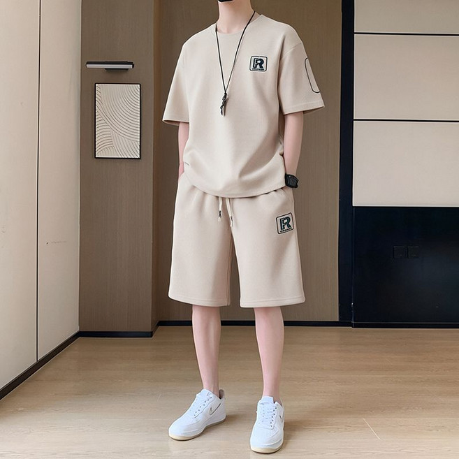 男士夏季潮流速干透氣休閒運動短袖短褲套裝