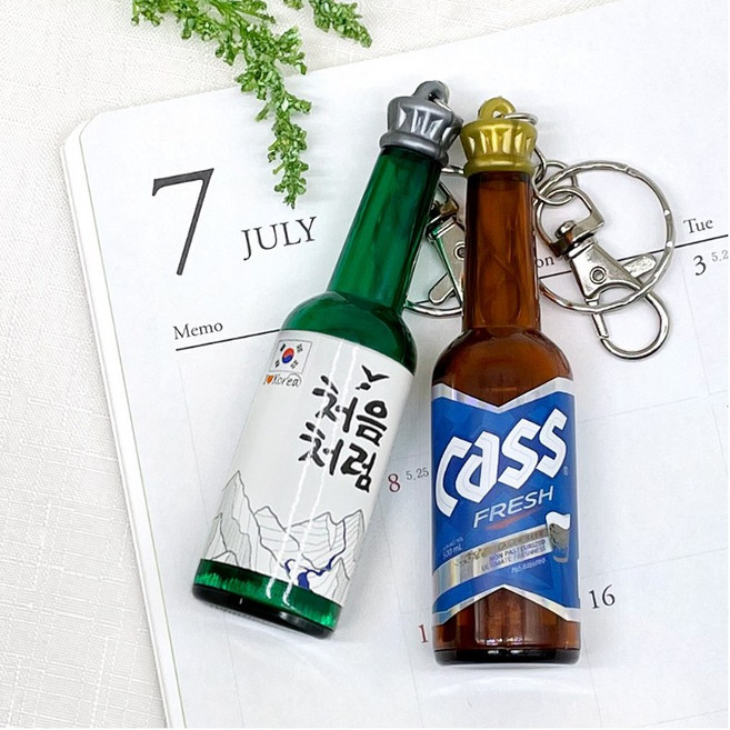 술병 미니 열쇠고리 소주 맥주 참이슬 처음처럼 카스 미니어처 한국 전통 기념품 키링 키홀더, 1개
