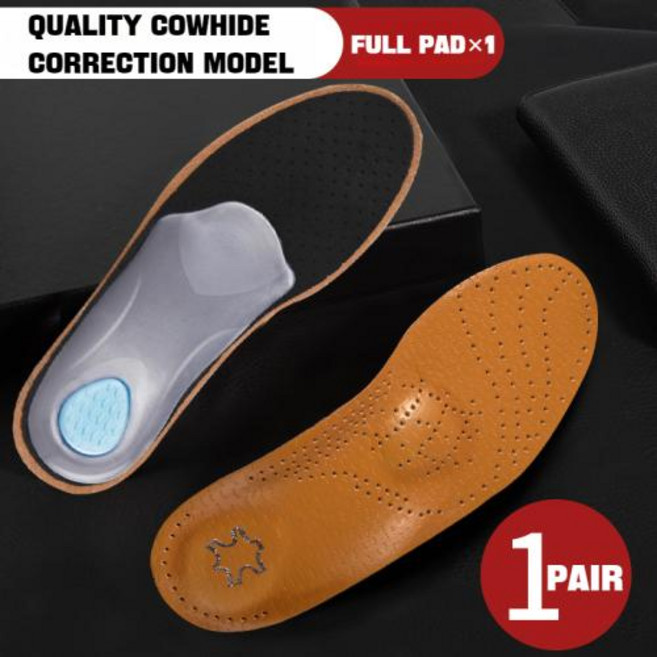 무지외반증 완화용 깔창 실리콘 발가락교정 발볼압력 분산 기능성 통증완화 패드 1 쌍 전체 및 절반 정형 신발 아치 지원 발용 안창 발바닥 근막염 품질 소 가죽 컴포트 인서트, 3)Full Insole