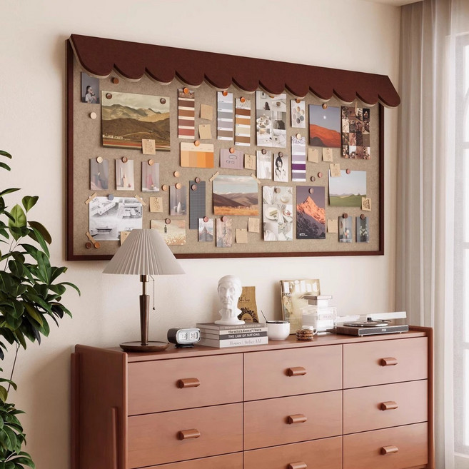 Fowod 부착식 펠트보드 DIY 카툰 포토월 제작+압정+벨크로 대형 게시판 어린이집 학교 사무실 안내판, 브라운 + 라이트 브라운