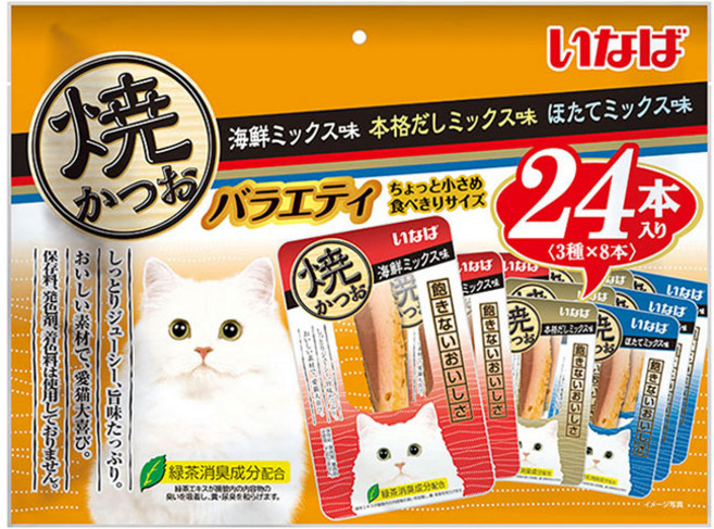 이나바 챠오 야끼가츠오 24P 고양이간식, 어덜트용 버라이어티 (QSC-244), 24개
