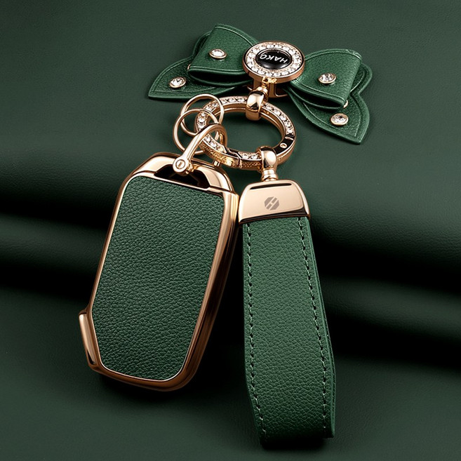 HAKO 소프트 가죽TPU 차키케이스+키홀더+리본 (기아4버튼호환), K-06, 그린