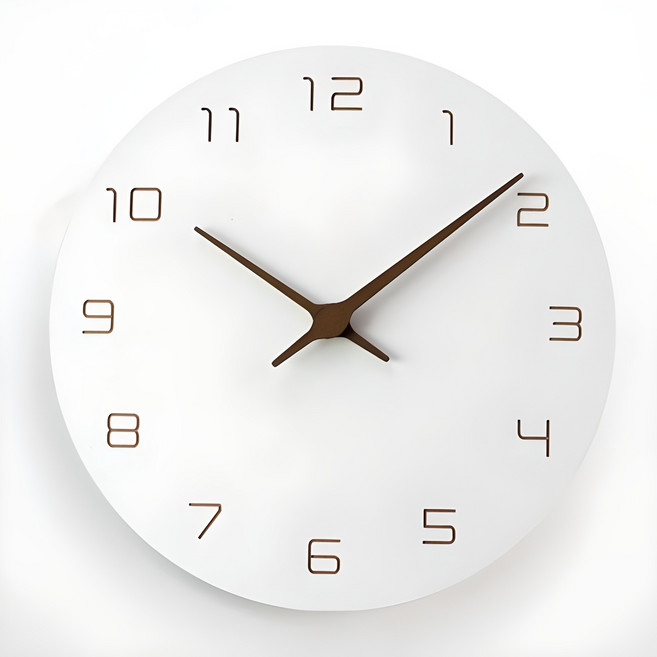 MJK 우드바늘 폰트 무소음 벽시계, 화이트