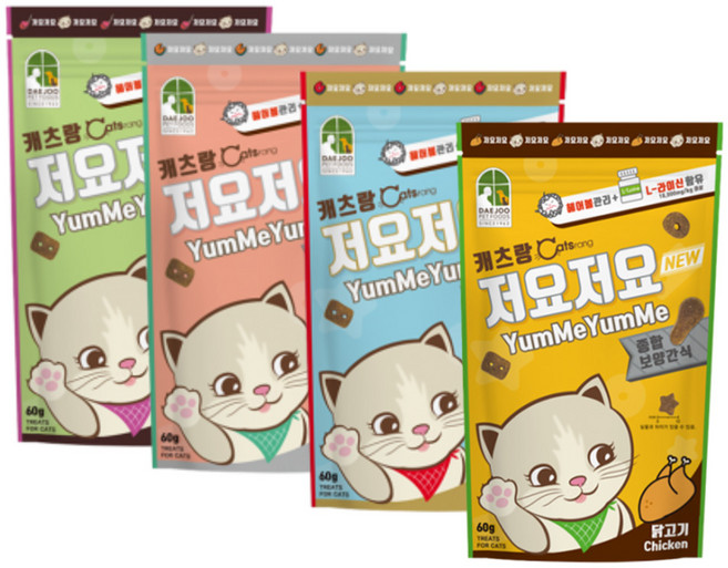 캐츠랑 저요저요 고양이 보양간식 4종 콤보 60g, 1세트, 닭고기, 양고기, 연어, 참치