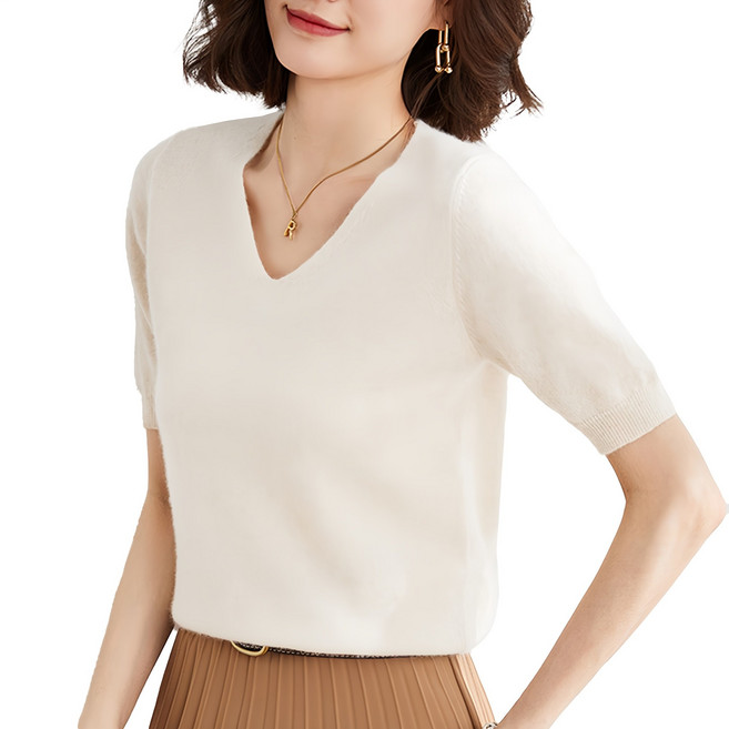 지나홈 여성 브이넥 반팔 니트 1P