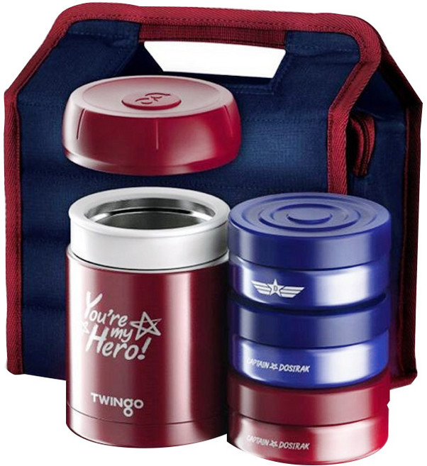 트윙고 캡틴 보온도시락 학생 도시락통 세트 찬통 가방 1140ml, 1세트