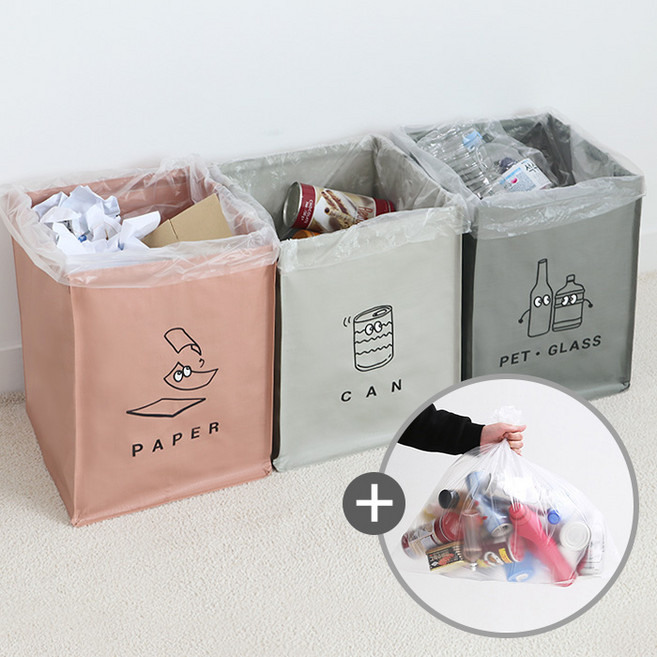 모노블 반전매력 재활용 분리수거함3P+분리수거함 비닐봉투(40L)100매, 1개, 없음