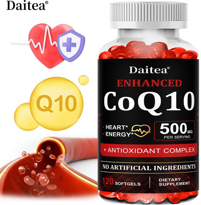 코엔자임 Q10 500mg 심장건강 항산화 에너지 생성 지원 코엔자임 Q10 식이보충제, 1개, 120회분