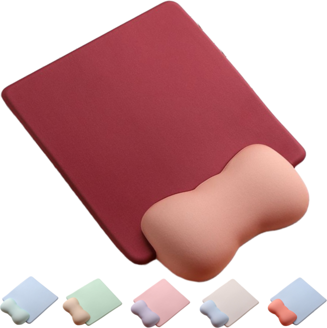 프라홈 네모 리본 실리콘 마우스 손목 보호 받침대 팜레스트 쿠션, 와인 레드, 1개