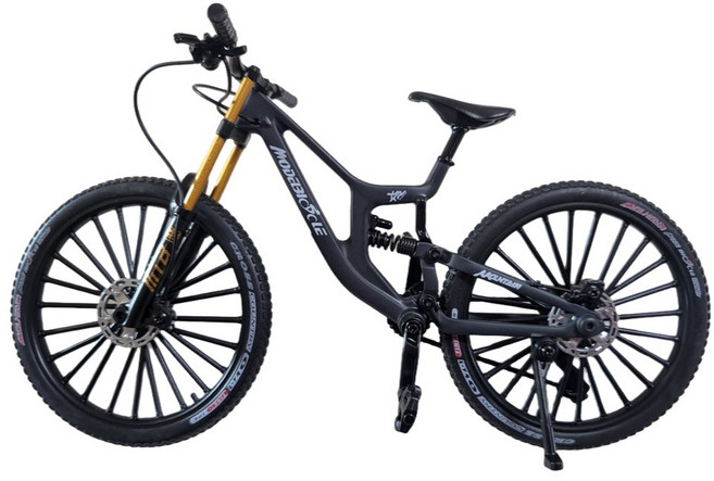 1:8 스케일 듀얼 서스펜션 다이캐스트 MTB 자전거 피규어 모형 선물, 블랙