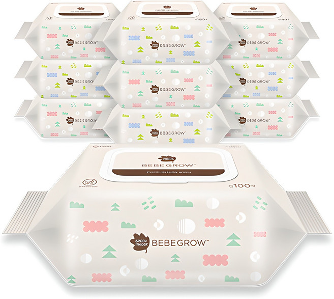 베베그로우 엠보싱 대용량 물티슈 캡형, 54g, 100매, 10개