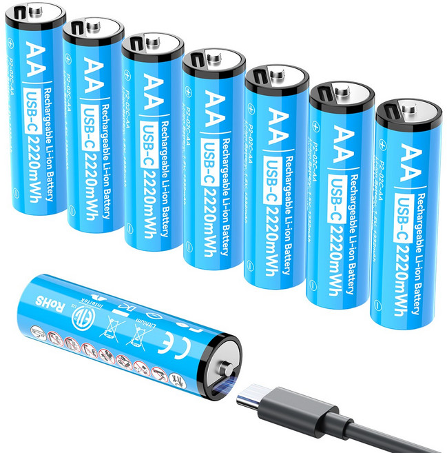 에네곤파워 AA 충전지 C타입 충전식 건전지 USB-C 충전지 장난감용 리모컨용 + 케이블, 8개