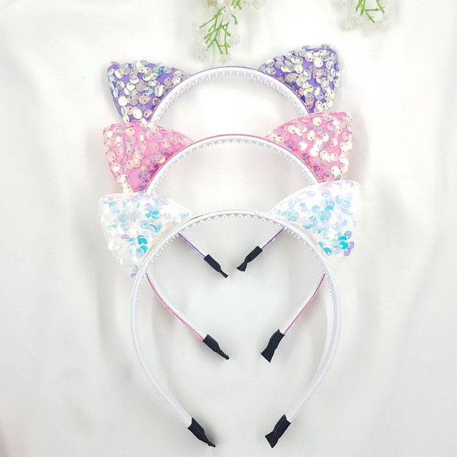 스팽글 고양이 귀 머리띠 할로윈 파티 헤어밴드 3개 1set