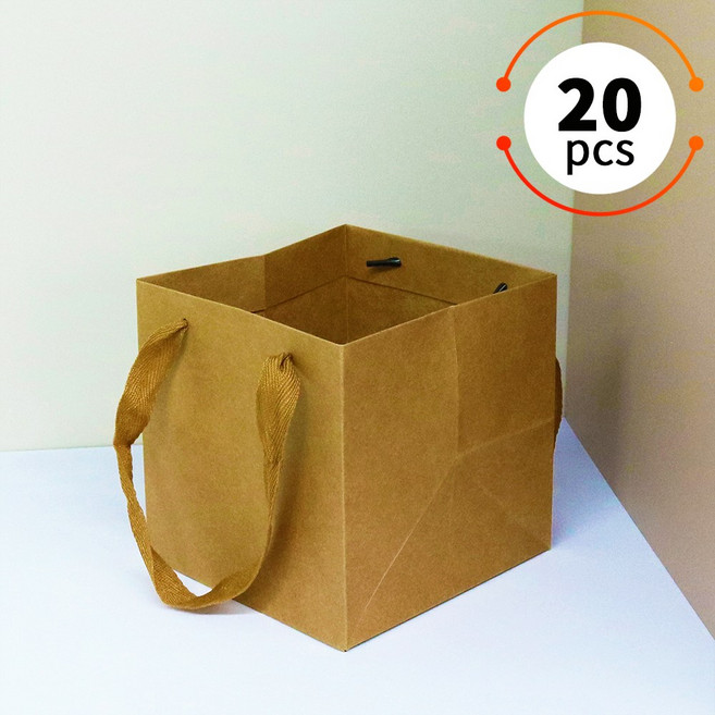 두꺼운 고급 종이쇼핑백 선물용 종이가방 무지 종이백 도시락 포장 쇼핑백 답례품 케이크 가방 20매, 크라프트