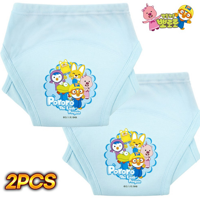 화영탈렌트 뽀로로 유아 샘방지 순면 배변 훈련 팬티 2P, 2개, 블루