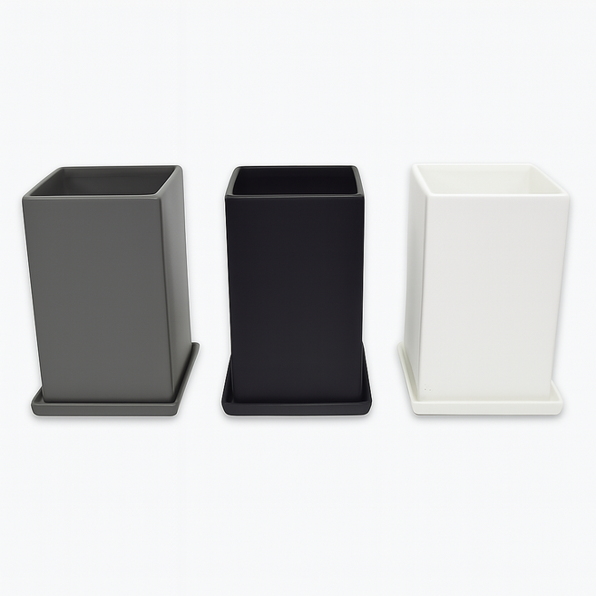 모던레시피 무광 높은 사각 도자기 화분 받침 세트 / 소형 중형 대형 / 모던 감성 인테리어 디자인, 블랙, 1개