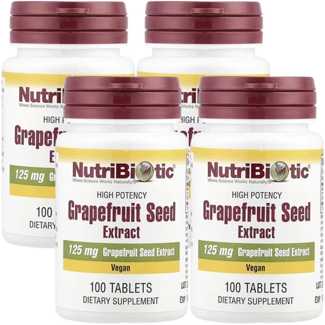 뉴트리바이오틱 자몽씨 그레이프프루트 NutriBiotic 125mg 100정 4팩 - 쿠팡