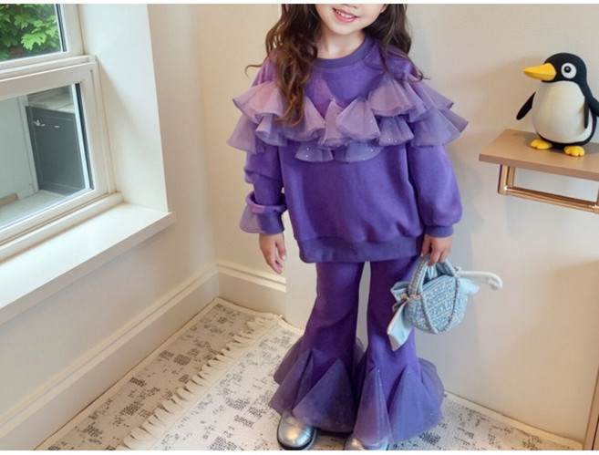 해피유통 여아 봄여름 퍼프 슬리브 플라워 장식 세트 귀여운 캐주얼 스타일디자인14세 이상