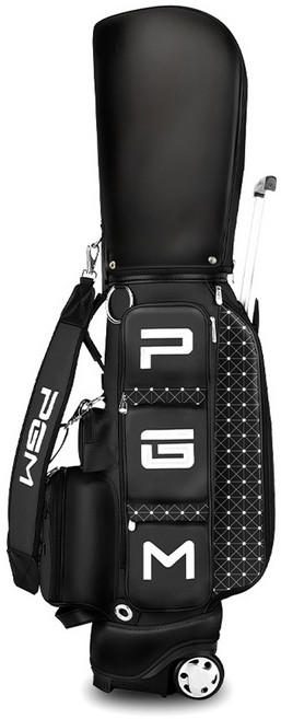 PGM 바퀴골프백 체크 패턴 방수 타이로드 휠골프백 경량골프스탠드백, 블랙