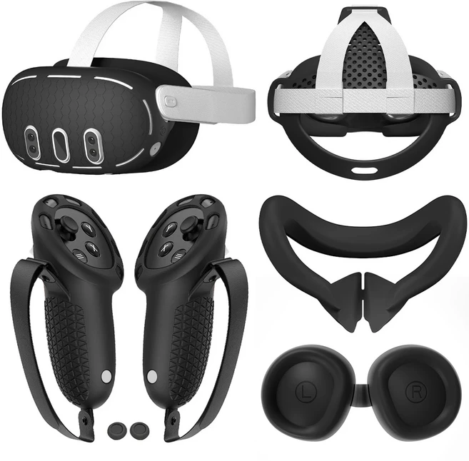 6in 1 VR 보호 케이스 세트 쉘 커버 컨트롤러 그립 렌즈 메타 퀘스트 3용, 01 China Mainland, 02 Black
