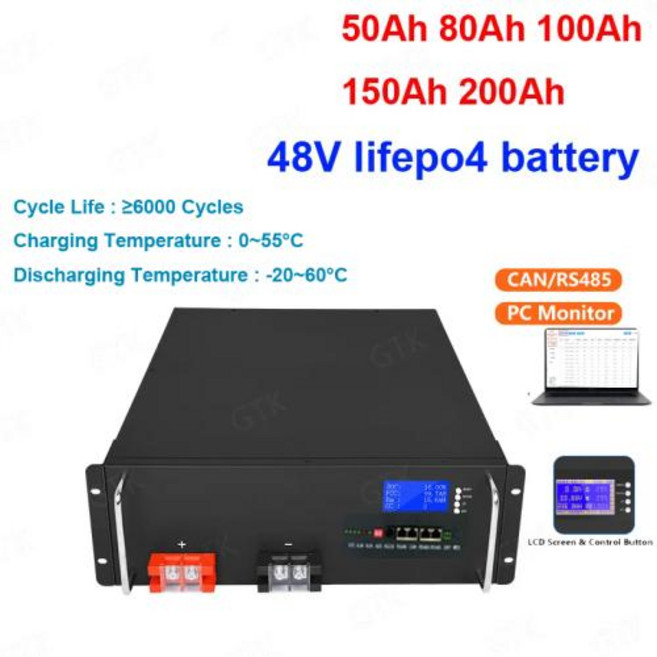 통신 베이스 스테이션용 태양 에너지 저장 시스템 Lifepo4 리튬 배터리 GTK 200Ah 48v 100Ah 150Ah 80Ah 120Ah RS485, 3) 48V 100Ah lifepo4, 1개