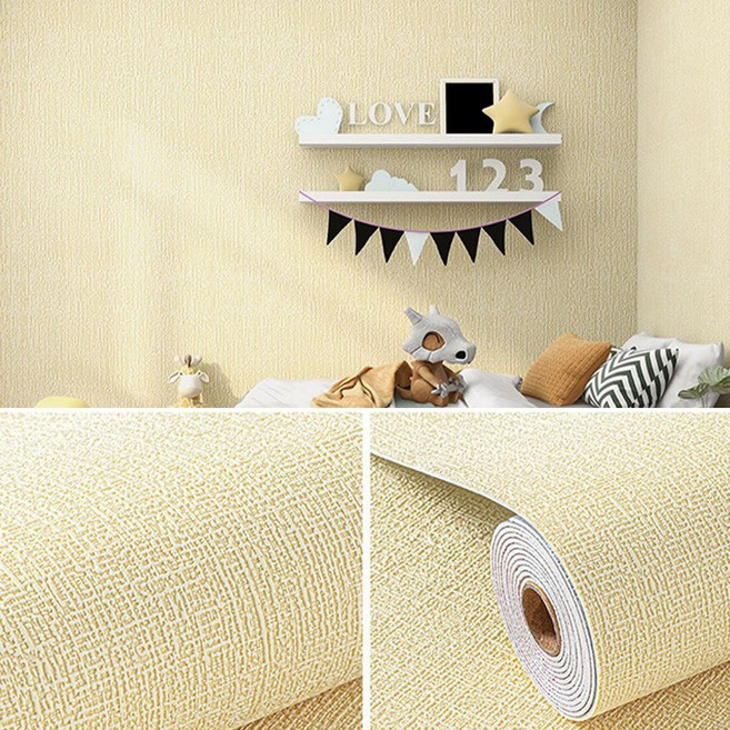 옌타 두꺼운 린넨 벽지 방수 곰팡이 방지 셀프 시공 벽지 거실 침실 인테리어 벽지, 노란색