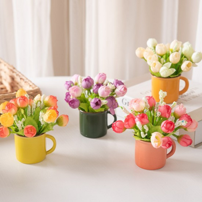 장미 조화 화분 뉴 미니 set 10cm 4컬러 인테리어 꽃 테이블 장식 소품 꾸미기, 오렌지, 1개, 단품