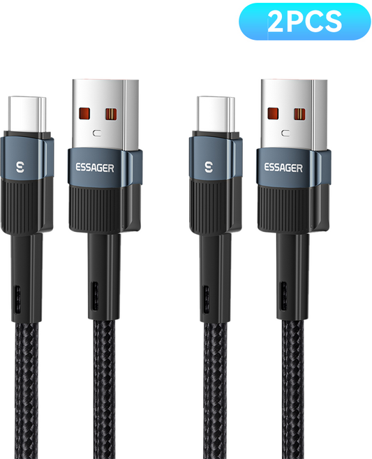 Essager 고급형 100W C타입 to USB 퀵차지 초고속충전 케이블, 2개, 블루, 2m