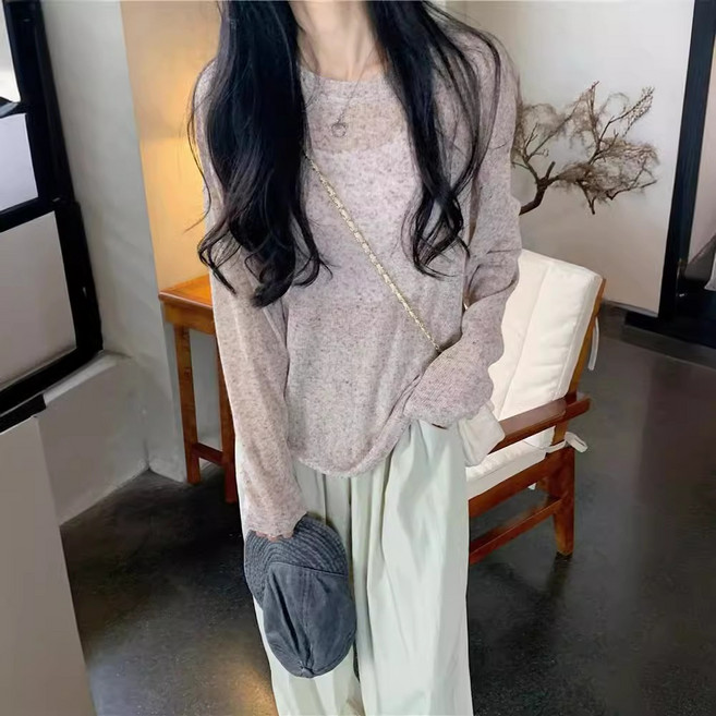 針織長袖罩衫 防曬百搭比基尼外搭, (Z117) 燕麥色 L碼, 燕麥色