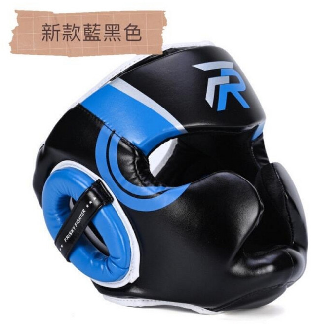 子甄彣璟 FRISKY 泰拳 跆拳道 全防護 護頭套 散打, 1個, 新款藍黑色-M, 新款藍黑色