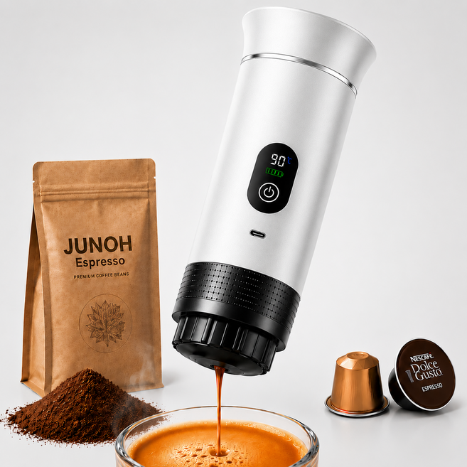휴대용 커피머신 3in1 전동 에스프레소 머신 20Bar 캡슐 원두 겸용 JUNOH, 실버, 색상