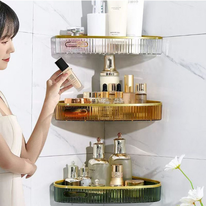 다목적벽걸이형욕실 수납랙 공간 절약형무타공 선반 주방욕실세면용품보관용, 1개, 황색삼각+녹색삼각+하얀색삼각