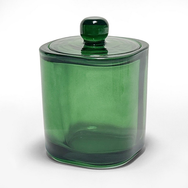VITO zakka 200ml方圓玻璃含蓋蠟燭杯，居家裝飾蠟燭香薰杯，防塵美觀, 綠色200ml(滿口250ml)