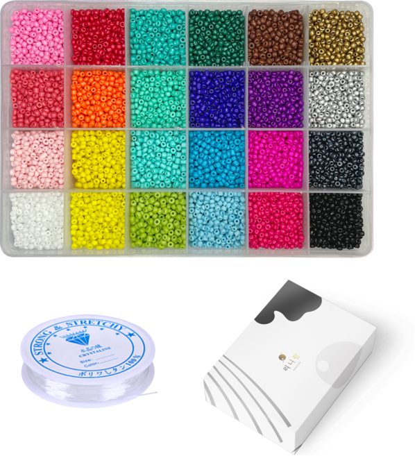 리니팜 24색 시드비즈 세트 반지 팔찌 마스크 목걸이줄 스트랩 키링 만들기 비즈공예재료 키트 랍스터고리 올챙이캡 누름볼 악세사리부자재, 비비드3mm, 1개