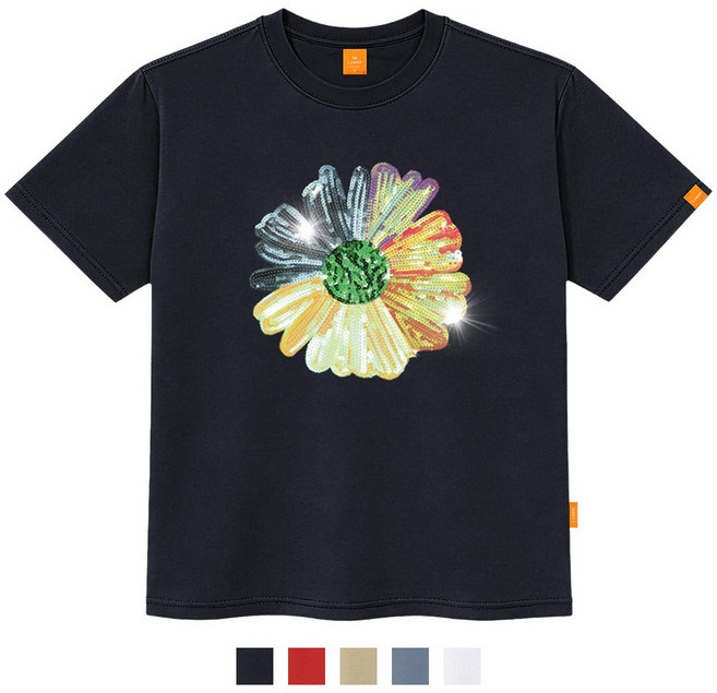 엘라모 스팽글무지개꽃 반팔 티셔츠 남녀공용 빅사이즈 S~4XL