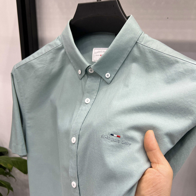 Tommy湯米純棉短袖襯衫男士夏季半袖上衣中年休閒百搭襯衣職業裝