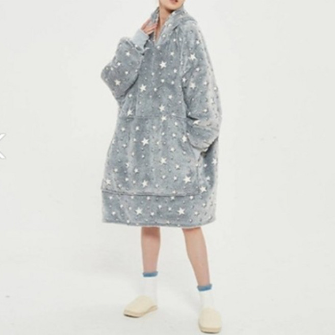 극세사수면잠옷 원피스 롱치마 임산부 파자마야광 후드 잠옷 극세사 빅사이즈 임부복 그레이