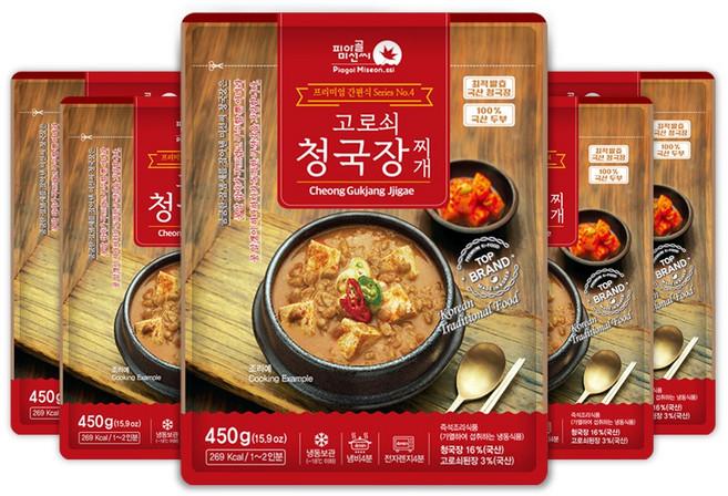 피아골미선씨 프리미엄 청국장찌개 450g x 5팩 구수한 감칠맛, 5개