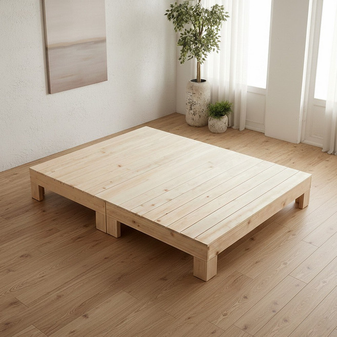 동서가구 순수 히노끼 편백나무 100% 프레임 평상형 원목침대 퀸 Q (매트제외) DF638421, 내추럴