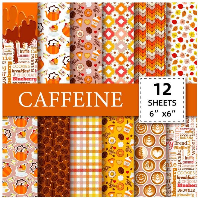 12 시트 스크랩북 종이 15x15cm 크리스마스 저널 플래너 패드 Cardsto 배경 카드 DIY Art Craft 장식, Caffeine