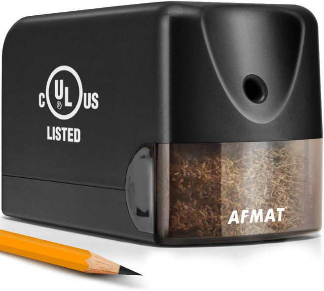 검정색 AFMAT 전동 연필깎이 6.5-8mm 2호/색연 AFMAT PS13 Electric Pencil Sharpener Heavy Duty Classroom Pencil, 1개, 검은색