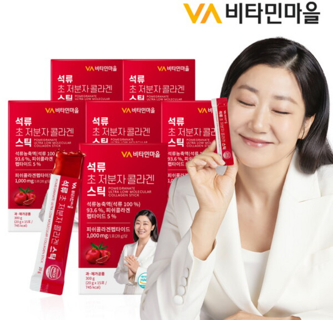 [비타민마을] (90포) 석류 콜라겐 젤리 스틱 300달톤 저분자 피쉬 콜라겐 6박스, 300g, 6개