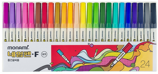 모나미 중간글씨용 네임펜 24색 세트, 혼합 (24색), 1세트