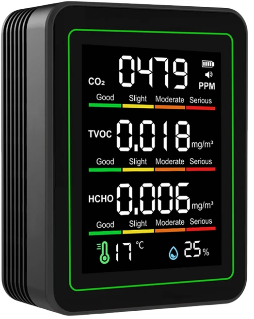 5-in-1 실내 공기질 모니터 휴대용 CO2 TVOC HCHO 온도 습도 감지기 가정 및 사무실용 이산화탄소, [02] Black, 02 Black, 02 Black