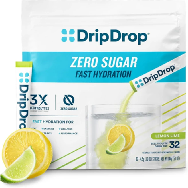 DripDrop Hydration 전해질 분말 패킷 무설탕 레몬 라임 32개 드립드롭, 144g - 쿠팡