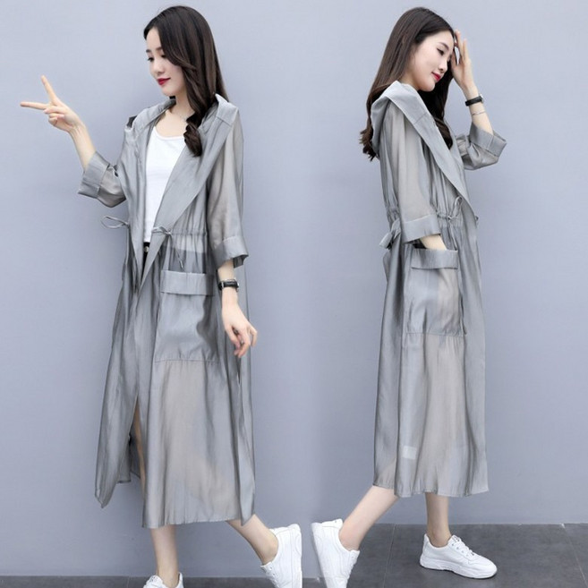 여름 여성 자외선차단 캐주얼 롱 후드 루즈핏 긴팔 얇은 자켓