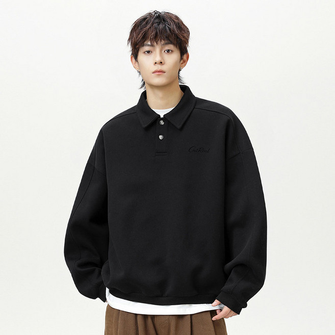 코디코치 겟리얼 오버핏 헨리넥 카라 맨투맨 드롭 숄더 베이직 무지 기본 티셔츠